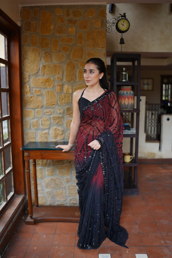 Tie & Dye Red Black Sequins Saree SS-0027