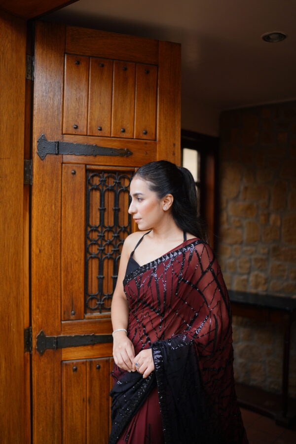 Tie & Dye Red Black Sequins Saree SS-0027