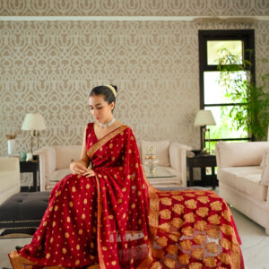Deep Maroon Chiffon Banarsi Saree Double Zari SSB-0011