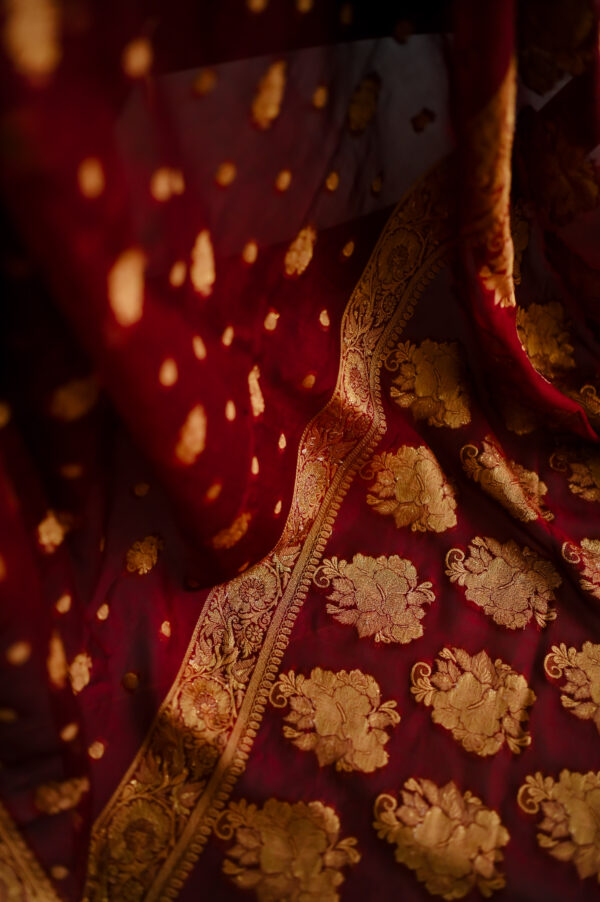 Deep Maroon Chiffon Banarsi Saree Double Zari SSB-0011