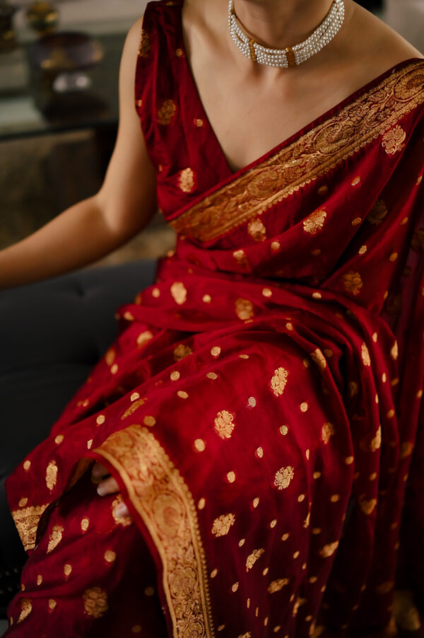 Deep Maroon Chiffon Banarsi Saree Double Zari SSB-0011