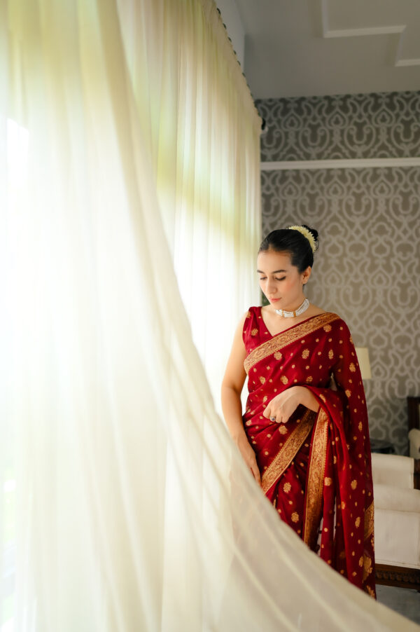 Deep Maroon Chiffon Banarsi Saree Double Zari SSB-0011