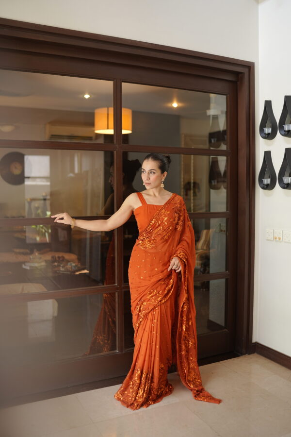 Tangerine Double Border Sequins Saree SSDB-0010