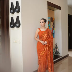 Tangerine Double Border Sequins Saree SSDB-0010