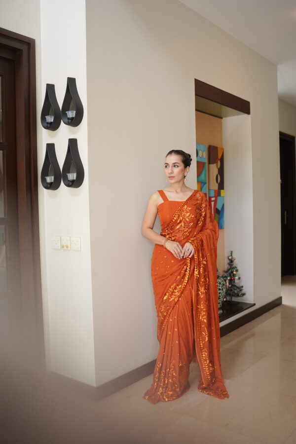 Tangerine Double Border Sequins Saree SSDB-0010