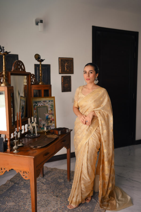 Metallic Gold Chiffon Banarsi Saree Double Zari SSB-0013