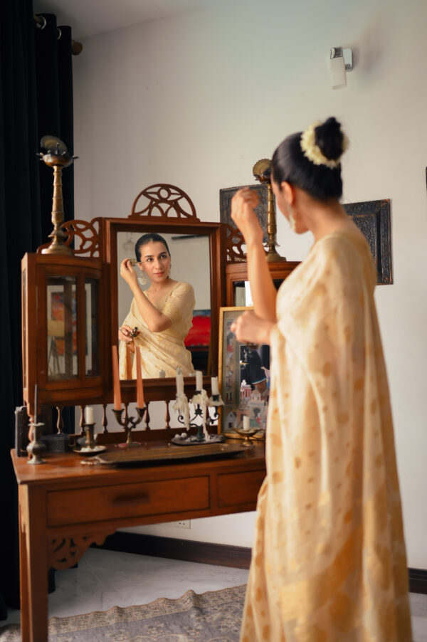 Metallic Gold Chiffon Banarsi Saree Double Zari SSB-0013