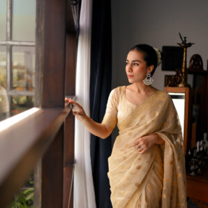 Metallic Gold Chiffon Banarsi Saree Double Zari SSB-0013