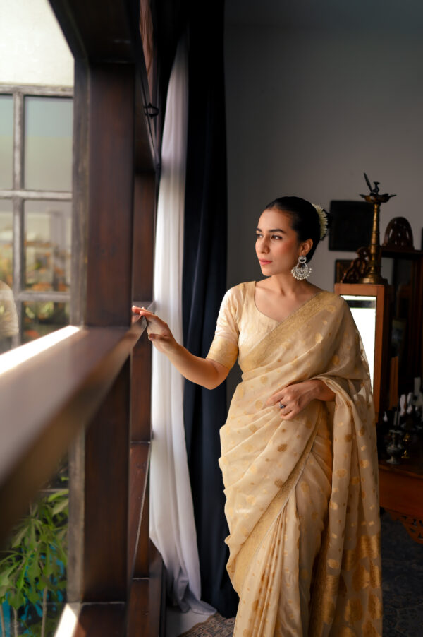 Metallic Gold Chiffon Banarsi Saree Double Zari SSB-0013