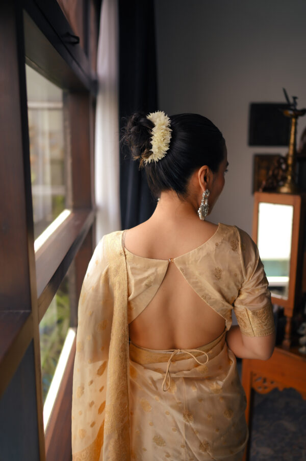 Metallic Gold Chiffon Banarsi Saree Double Zari SSB-0013