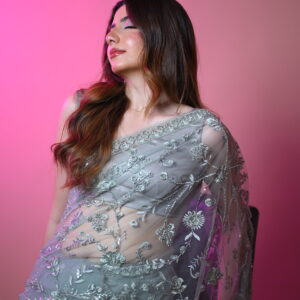 Silver Premium Swiss Net Saree SSN-0003