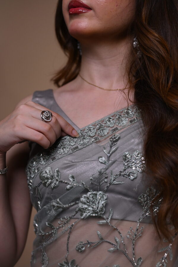 Silver Premium Swiss Net Saree SSN-0003