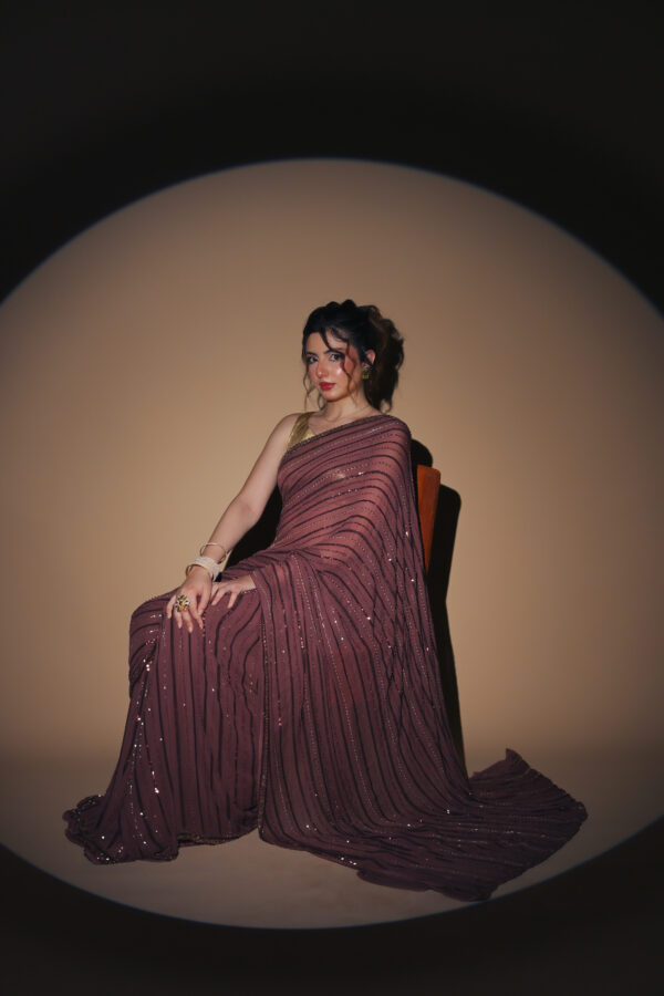 Brown Saree Embellished with Sequins, Cutdana & Beads SSHC-00018