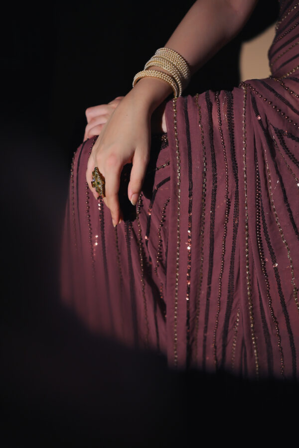 Brown Saree Embellished with Sequins, Cutdana & Beads SSHC-00018