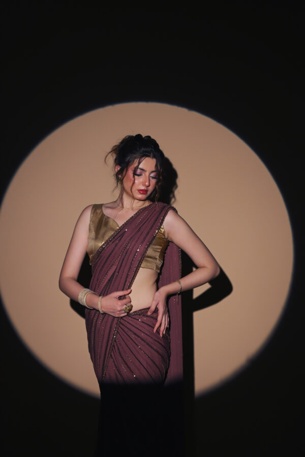 Brown Saree Embellished with Sequins, Cutdana & Beads SSHC-00018