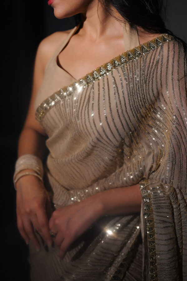 Beige Golden Sequins Saree SS-0028