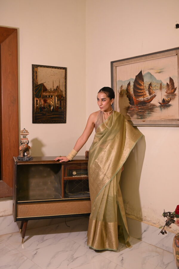 Pastel Green Crush Tissue Banarsi Saree SCT-02