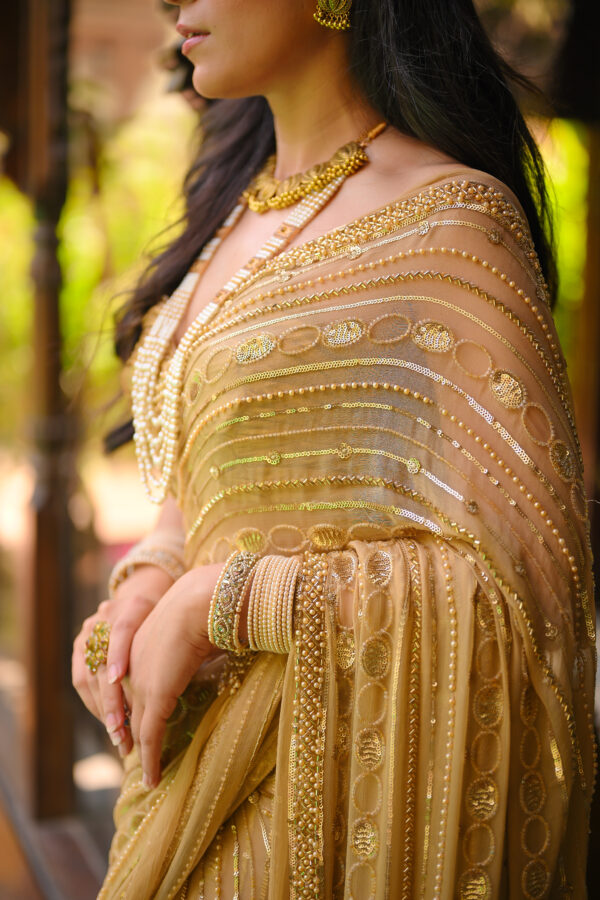 Golden Apsara Saree Embellished with Sequins, Cutdana & Beads SSHC-00020