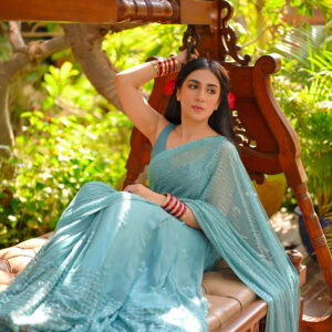 Turquoise Sequins Saree SS-0033