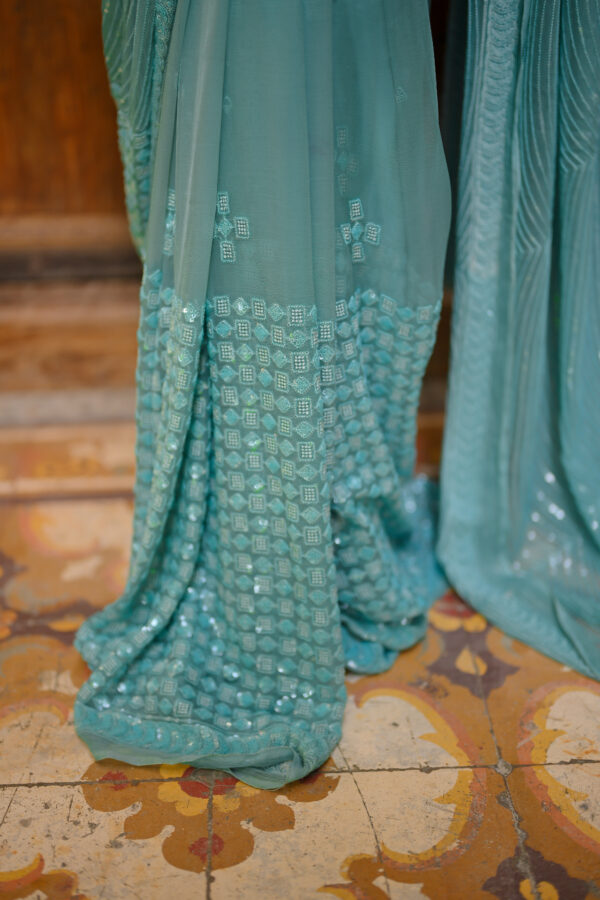 Turquoise Sequins Saree SS-0033