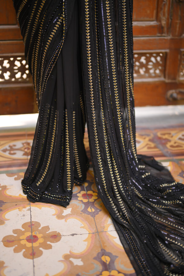 Black Saree Embellished with Sequins, Cutdana & Beads SSHC-00019