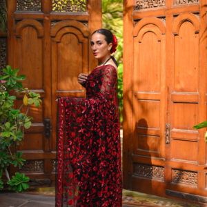 Black Red Sequins Saree SS-0031