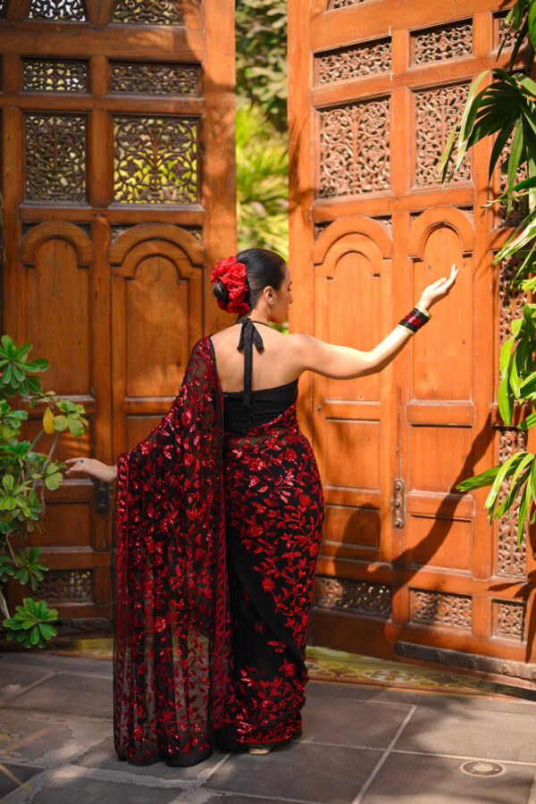 Black Red Sequins Saree SS-0031