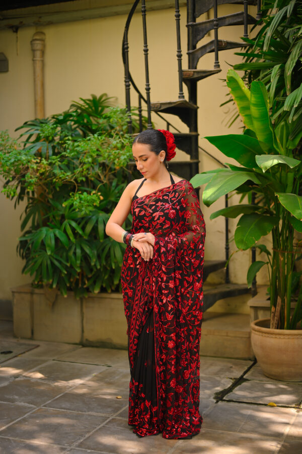 Black Red Sequins Saree SS-0031
