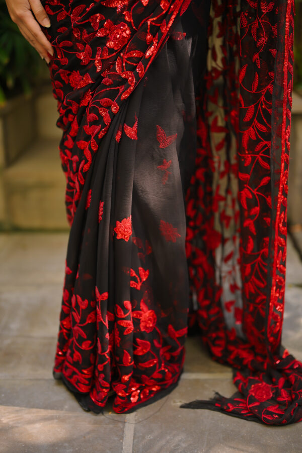 Black Red Sequins Saree SS-0031
