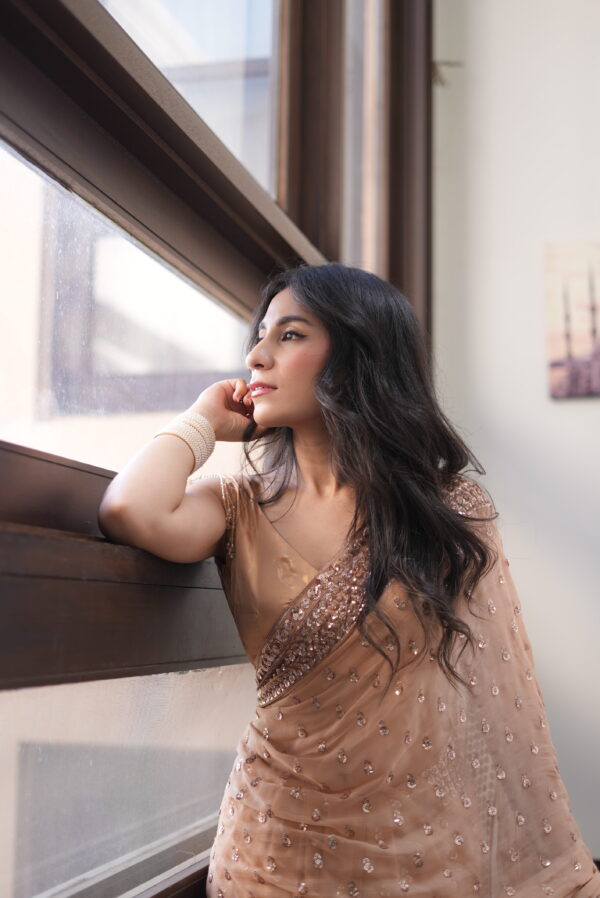 Toffee Caramel Sequins Saree SS-0034