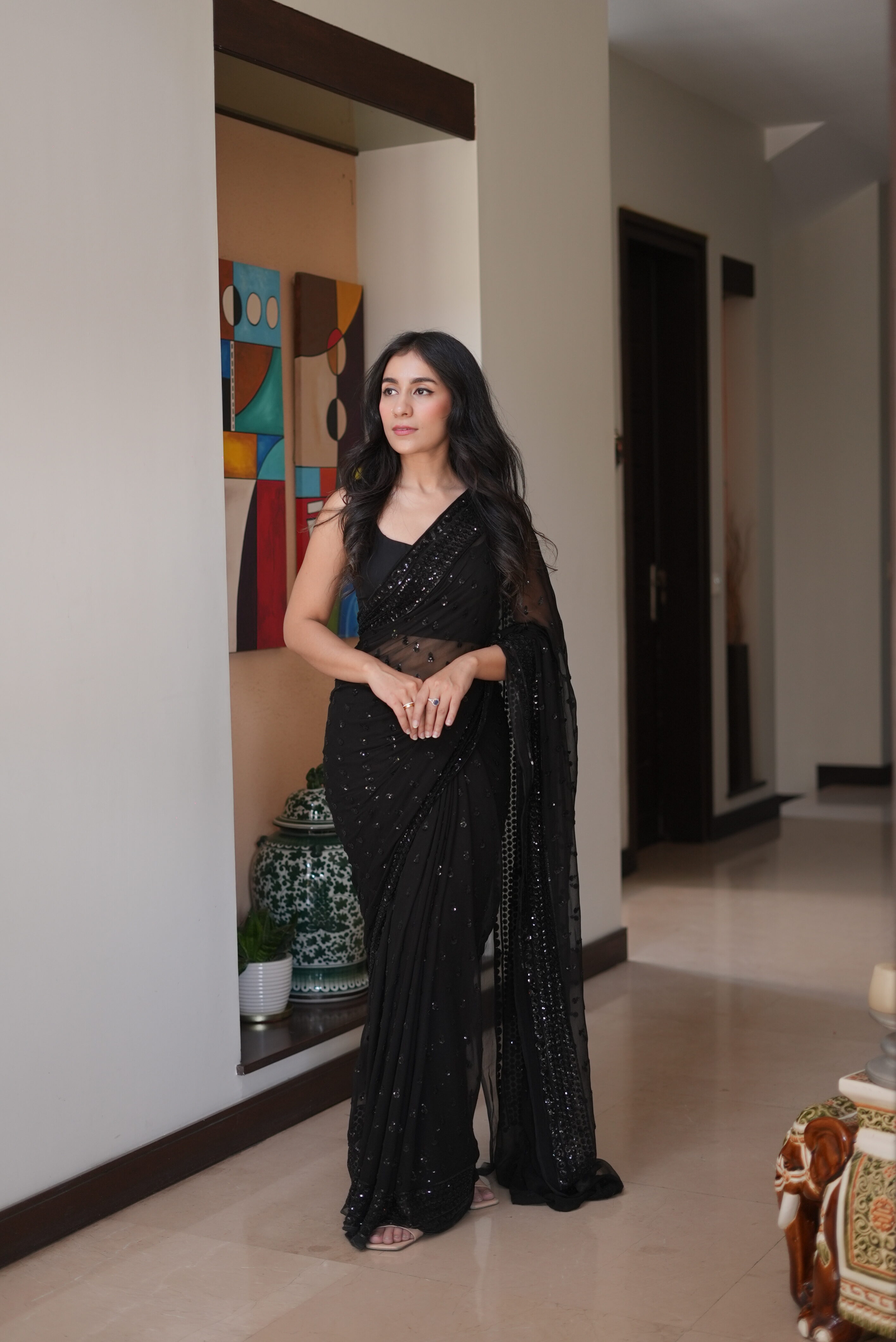 Black Sequins Saree SS-0037