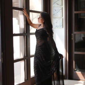 Black Saree Embellished with Sequins, Cutdana & Beads SSHC-00021