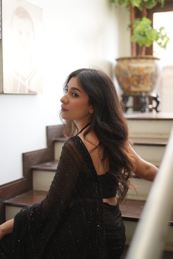 Black Saree Embellished with Sequins, Cutdana & Beads SSHC-00021