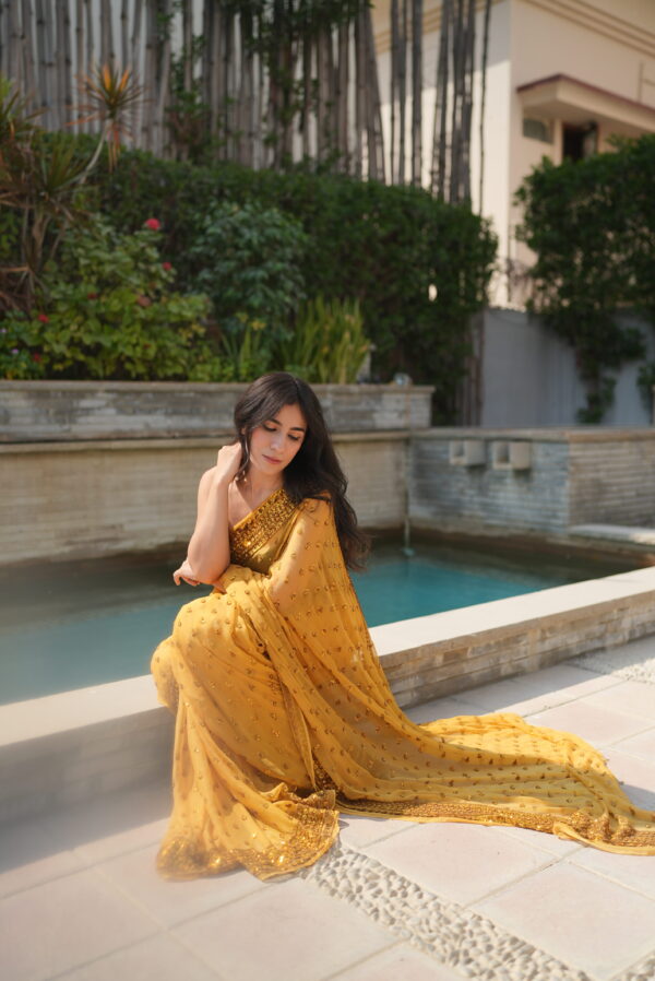 Mustard Yellow Sequins Saree SS-0036