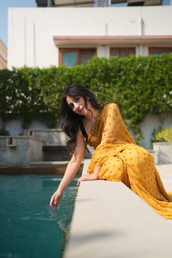 Mustard Yellow Sequins Saree SS-0036