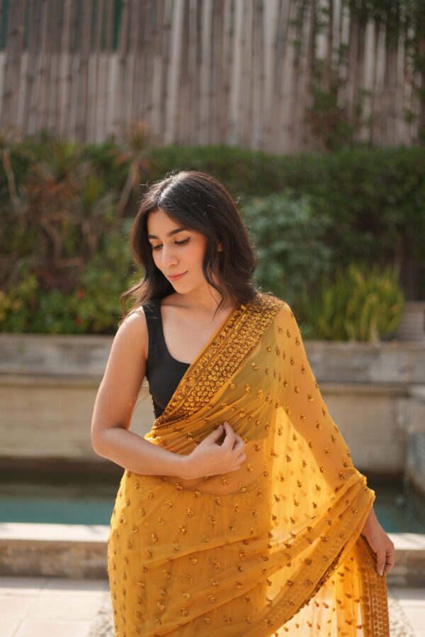 Mustard Yellow Sequins Saree SS-0036