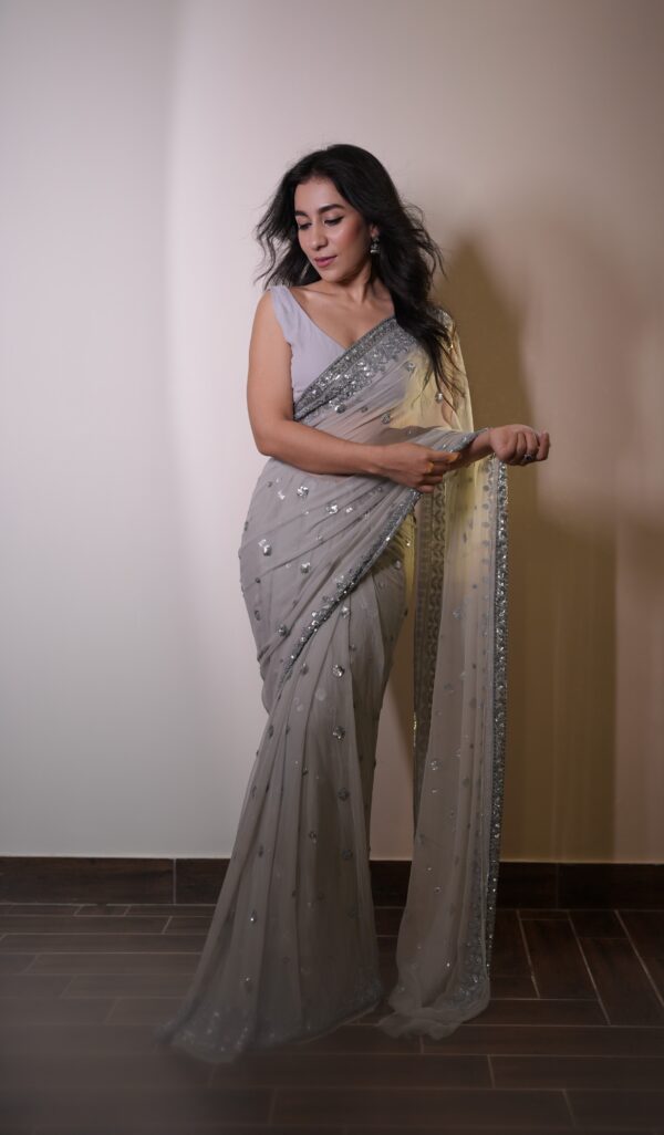 Silver Double Border Saree SSDB-0015