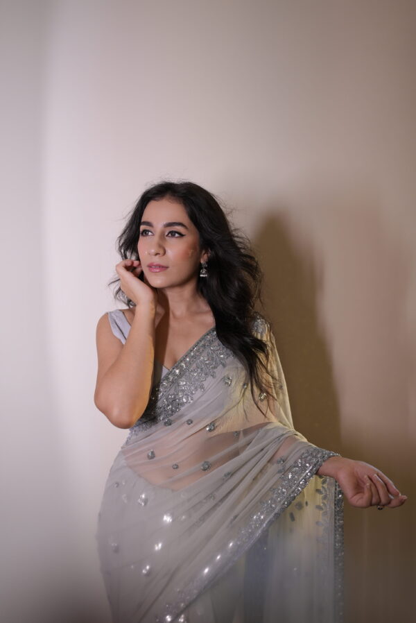 Silver Double Border Saree SSDB-0015