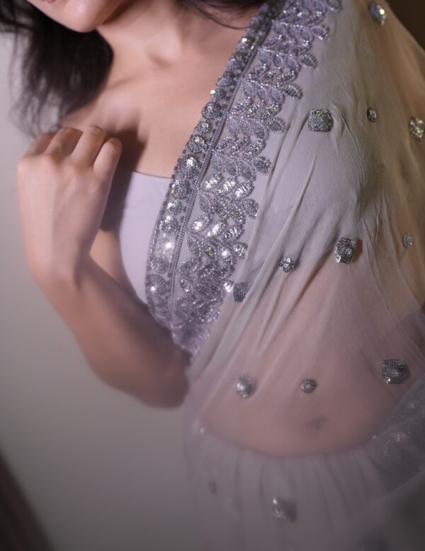 Silver Double Border Saree SSDB-0015