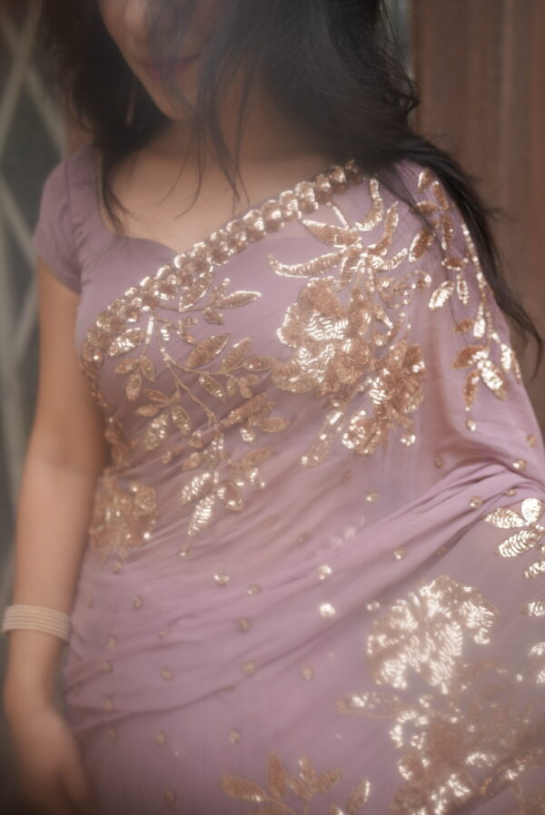 Tea Pink Double Border Sequins Saree SSDB-0013