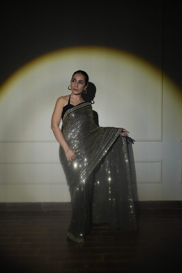 Black Gold Sequins Saree SS-0039