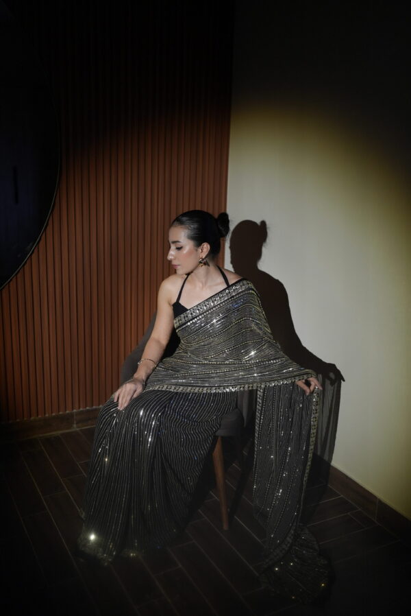 Black Gold Sequins Saree SS-0039