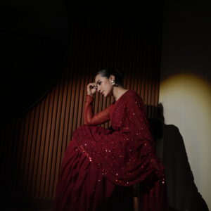 Red Jaal Sequins Saree SS-0038