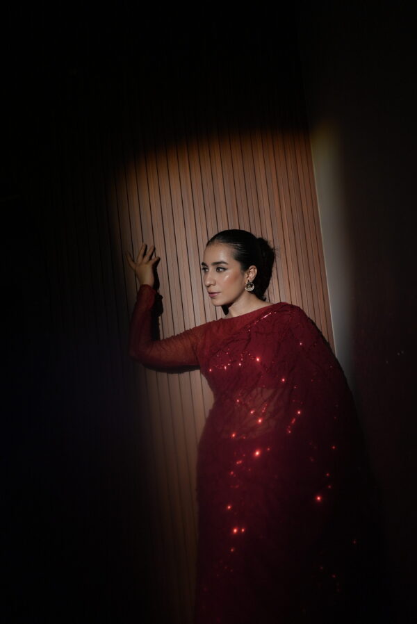 Red Jaal Sequins Saree SS-0038