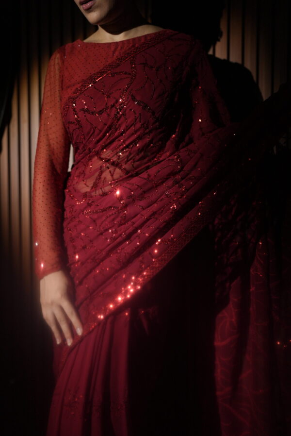 Red Jaal Sequins Saree SS-0038