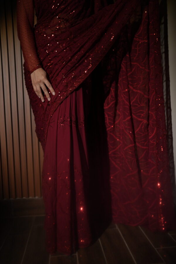 Red Jaal Sequins Saree SS-0038