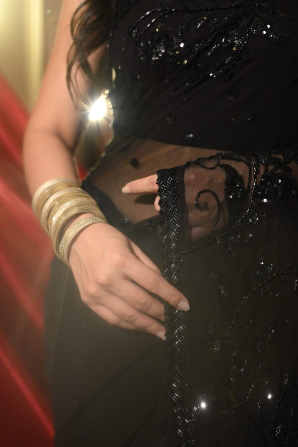 Black Double Border Sequins Saree SSDB-0014