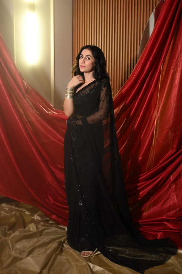 Black Double Border Sequins Saree SSDB-0014