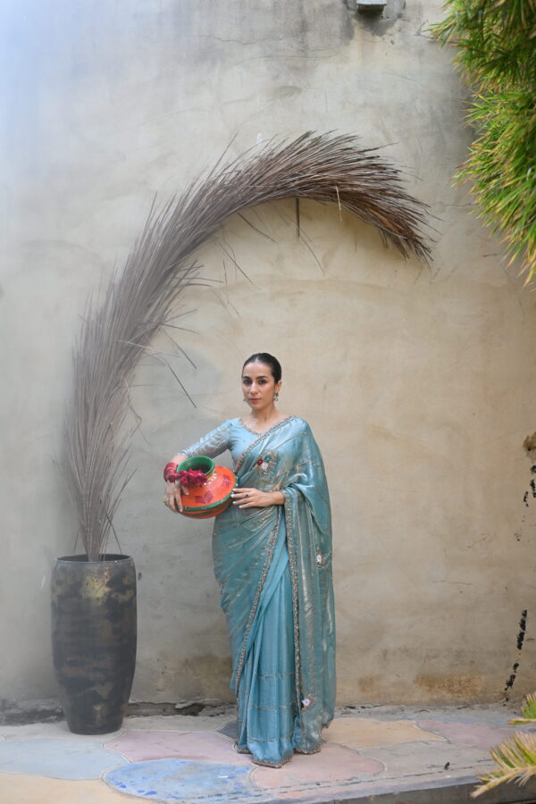 Turquoise Fendi Silk Saree FS-02