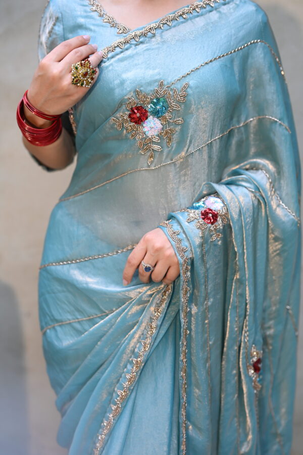 Turquoise Fendi Silk Saree FS-02
